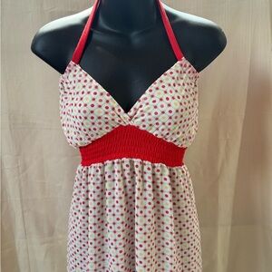 Guess Y2K Red and‎ White Polka Dot Halter Babydoll Summer Top Size Small